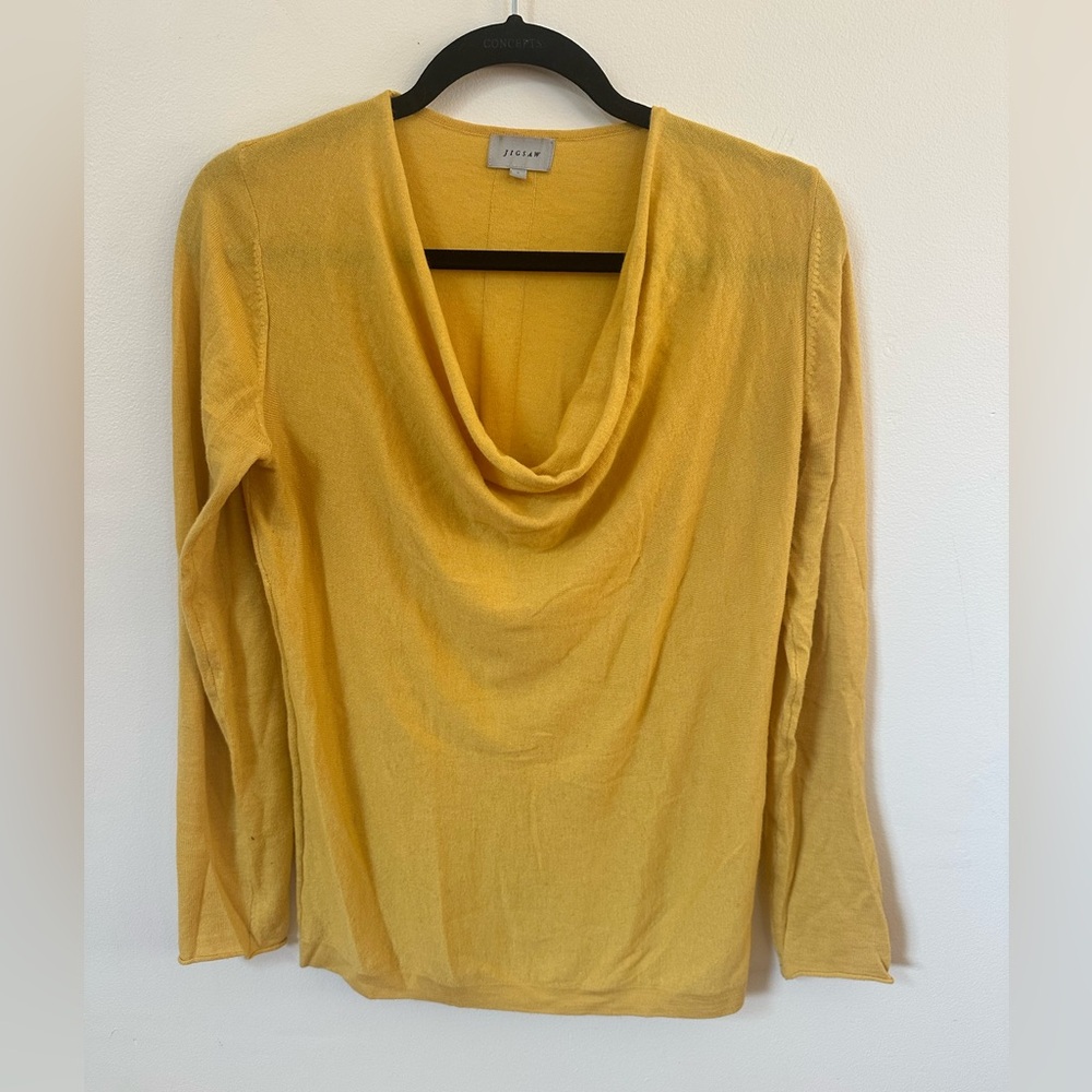 Jigsaw Drape Open Neck Long Sleeves Off-Shoulder Sweater